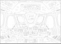Spaceship cabin from inside, black and white vector illustration Royalty Free Stock Photo