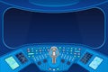 Spaceship Cabin Interior and View Empty Window Background Card. Vector