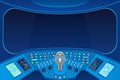 Spaceship Cabin Interior and View Empty Window Background Card. Vector