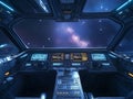 spaceship cockpit with advanced controls and a vast view of outer space Royalty Free Stock Photo