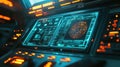 Futuristic spaceship cockpit showing advanced glowing interface and controls Royalty Free Stock Photo
