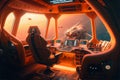 Spaceship cockpit interior, spacecraft control room, generative AI