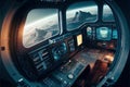 Spaceship cockpit interior, spacecraft control room, generative AI Royalty Free Stock Photo