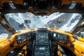 Spaceship Cockpit View Amidst Asteroid Field