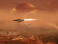 Spaceship in far words Royalty Free Stock Photo