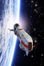 Spaceship fighter orbiting planet Royalty Free Stock Photo