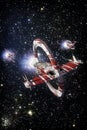 Spaceship fighter and starfield background Royalty Free Stock Photo