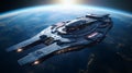 Spaceship floating in space. Generative AI.