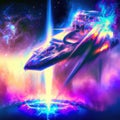 Spaceship flying, alien spacecraft AI art painting