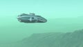 Spaceship flying over the alien planet mountains-3d illustration - 3d Render