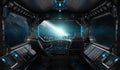 Spaceship grunge interior with view on planet Earth Royalty Free Stock Photo