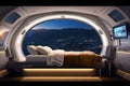 Spaceship Hotel Interior, Capsule Hostel, Abstract Generative AI Illustration