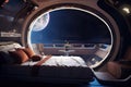 Spaceship Hotel Interior, Capsule Hostel, Abstract Generative AI Illustration