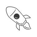 Spaceship icon in doodle style. Space rocket icon. Children drawing. Hand drawn vector illustration isolated on white Royalty Free Stock Photo