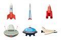 Spaceship icon set, cartoon style Royalty Free Stock Photo