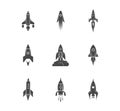 Spaceship icons. Rocket symbols, speed launched space ships silhouettes, spacecraft symbols