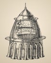 Spaceship illustration of a steam punk rocket ship in a vintage retro style engraved illustration Royalty Free Stock Photo