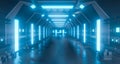 Spaceship interior architecture corridor,modern futuristic Sci Fi space,metal floor and light panels,white neon glowing light and Royalty Free Stock Photo