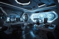 Spaceship interior. Futuristic spaceship interior. Generative AI