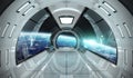 Spaceship interior with view on Earth 3D rendering elements of t