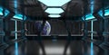 Spaceship interior with view on the planet Earth 3D rendering elements of this image furnished by NASA Royalty Free Stock Photo