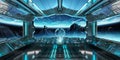 Spaceship interior with view on the planet Earth 3D rendering elements of this image furnished by NASA Royalty Free Stock Photo