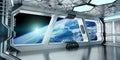 Spaceship interior with view on the planet Earth 3D rendering elements of this image furnished by NASA Royalty Free Stock Photo