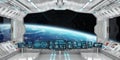 Spaceship interior with view on the planet Earth 3D rendering elements of this image furnished by NASA Royalty Free Stock Photo