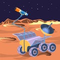 Spaceship investigate planet in space. Explore of barren moon Royalty Free Stock Photo