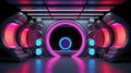 Spaceship or lab interior in retro futuristic sci-fi style with round doors.