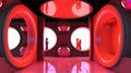 Spaceship or lab interior in retro futuristic sci-fi style with round doors