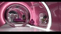 Spaceship or lab interior in retro futuristic sci-fi style with round doors.