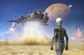 Spaceship land on an alien desert planet