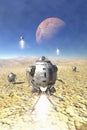 Spaceship landing on a desert planet