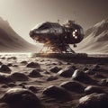 A spaceship lands on a desolate landscape. Royalty Free Stock Photo