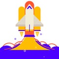 Spaceship launch. Flat vector illustration isolated on white