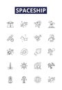 Spaceship line vector icons and signs. craft, vessel, shuttle, starcraft, intergalactic, rocket, exploration Royalty Free Stock Photo