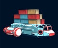 Spaceship with a load of cargo containers Royalty Free Stock Photo