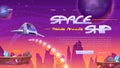 Spaceship mobile game website with rocket in space