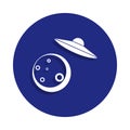 spaceship and moon icon in badge style. One of Space collection icon can be used for UI, UX