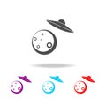 spaceship and moon icon. Elements of space in multi colored icons. Premium quality graphic design icon. Simple icon for websites,