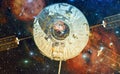 Spaceship in outer space against the background of the nebula. Royalty Free Stock Photo