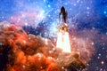 Spaceship in outer space. Elements of this image furnished by NASA Royalty Free Stock Photo