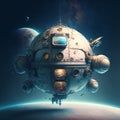Spaceship in outer space. Science fiction. 3D rendering Royalty Free Stock Photo