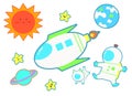 Spaceship and the planet cute style