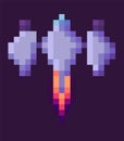 Flying Rocket, Spaceship Set, Pixel Game Vector