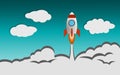 Spaceship rocket flying over clouds Royalty Free Stock Photo