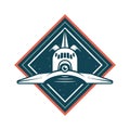 spaceship rocket front drawn in frame icon