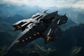 Obsidian Serpent: A Stealthy Spacecraft Soaring over Majestic Mo Royalty Free Stock Photo