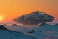 Otherworldly Odyssey: A Surreal Sunset Over a Snowy Alien Landsc